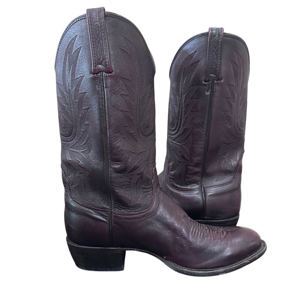 Lucchese Cowboy Boots Black Cherry Calfskin Men’s 11D Round Toe M1021 R4 - Picture 7 of 16